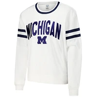 Women's Concepts Sport  White Michigan Wolverines Borough French Terry Arch Over Long Sleeve T-Shirt