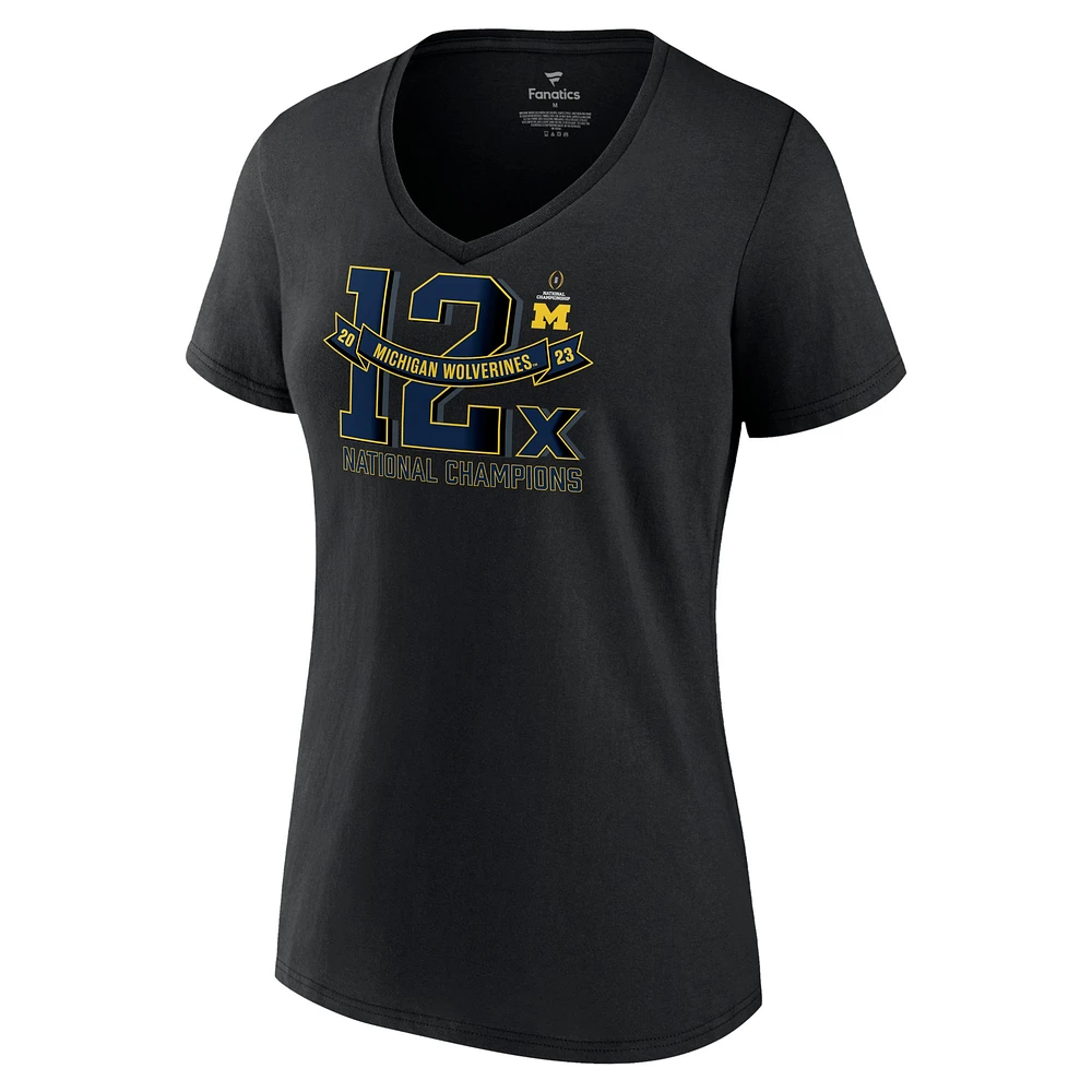 Women's Fanatics  Black Michigan Wolverines 12-Time Football National Champions Exceptional Talent V-Neck T-Shirt