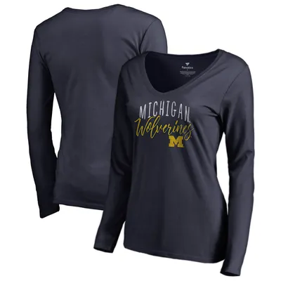 Michigan Wolverines Fanatics Branded Women's Graceful Long Sleeve V-Neck T-Shirt - Navy