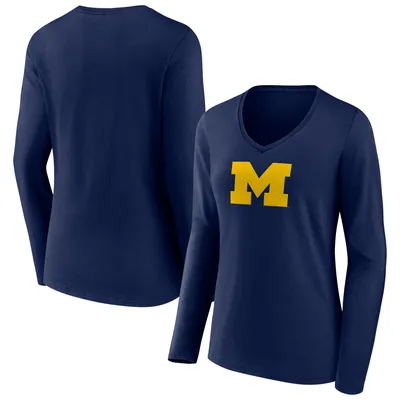 Michigan Wolverines Fanatics Branded Women's Logo Long Sleeve V-Neck T-Shirt - Navy