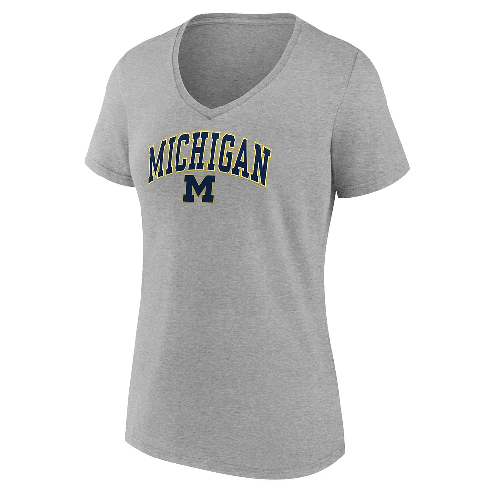 T-shirt à col en V pour femmes Fanatics Heather Grey Michigan Wolverines Campus