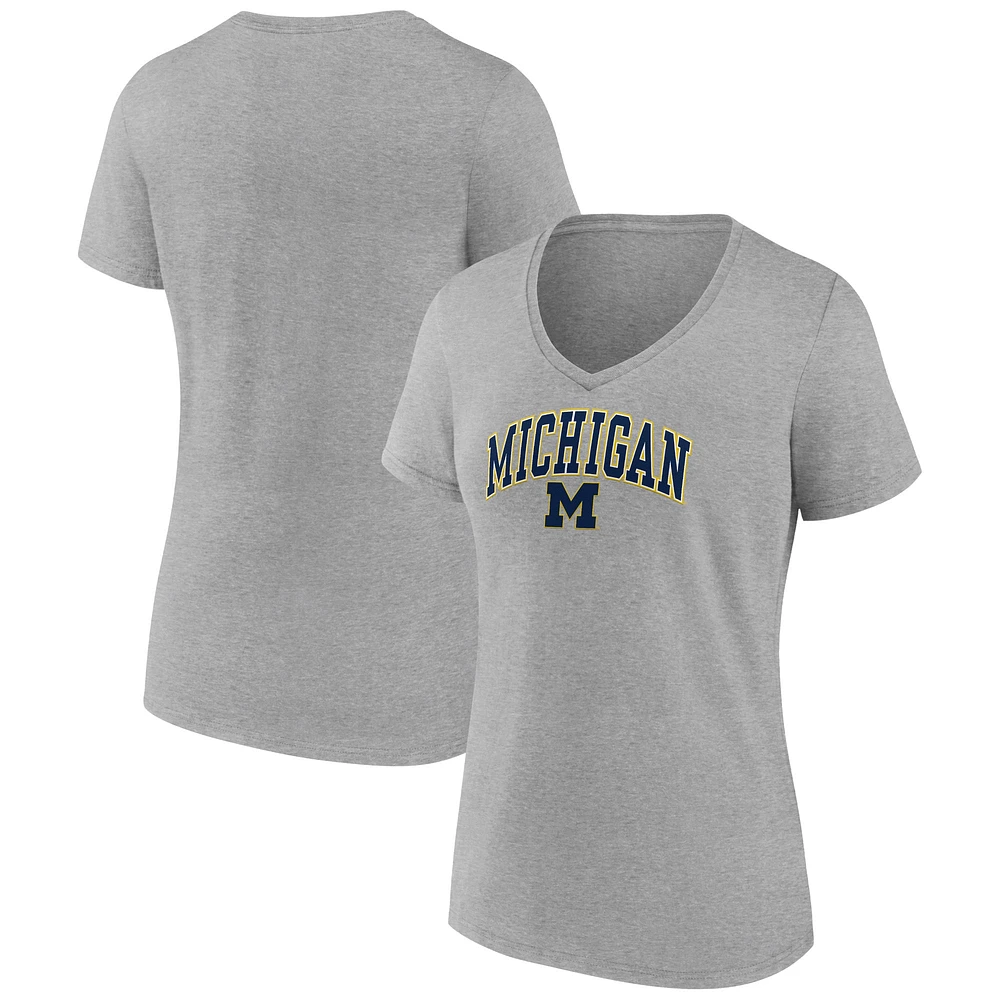 T-shirt à col en V pour femmes Fanatics Heather Grey Michigan Wolverines Campus