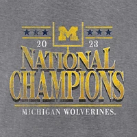 Fanatics Heather Grey pour femmes Michigan Wolverines College Football Playoff 2023 Champions nationaux réalisation exceptionnelle T-shirt rétro tri-mélange à manches 3/4