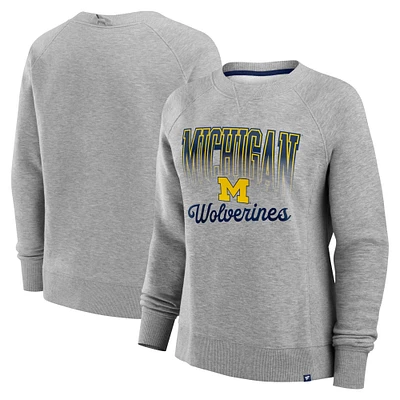 Women's Fanatics Heather Gray Michigan Wolverines Training Camp Hit Hard Fleece Pullover Sweatshirt