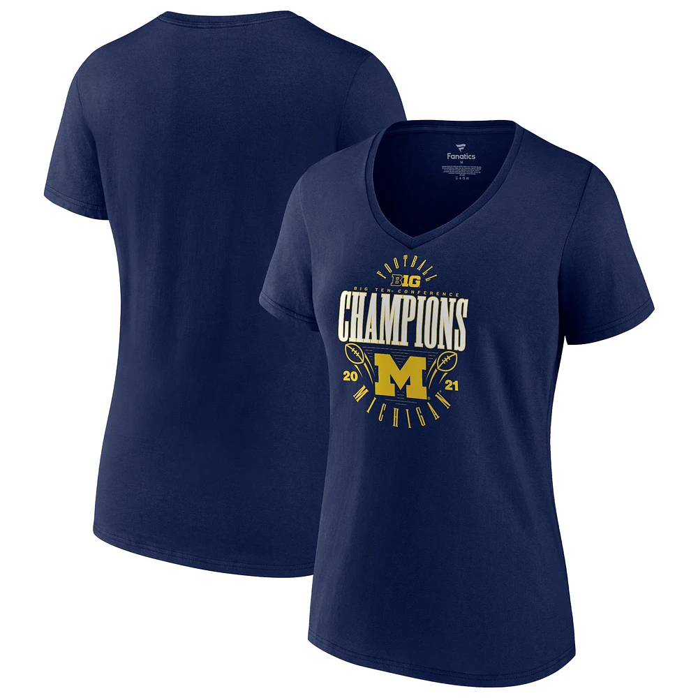 Fanatics Navy Michigan Wolverines 2021 Big Ten Football Conference Champions T-shirt à col en V pour femmes