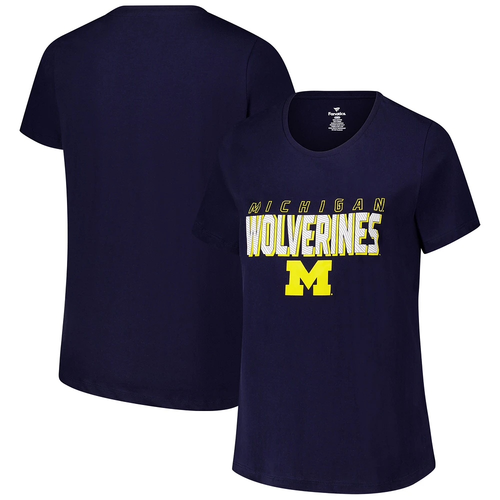 T-shirt à col rond mince et taille plus pour femmes Fanatics bleu marine Michigan Wolverines