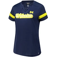 Women's Fanatics Navy Michigan Wolverines Plus Overtime Readiness Lace-Up T-Shirt