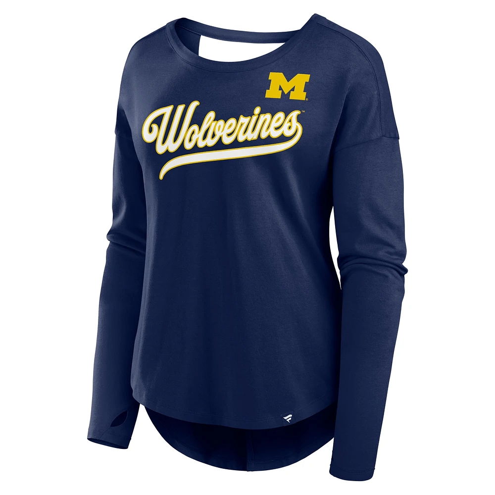 Women's Fanatics Navy Michigan Wolverines Training Camp Core Long Sleeve V-Neck Fashion T-Shirt