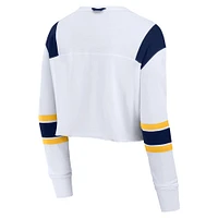 Women's Fanatics White Michigan Wolverines Training Camp Cropped Long Sleeve V-Neck Fashion Top