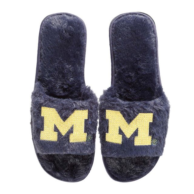 Pantoufles floues à strass FOCO marine Michigan Wolverines pour femmes