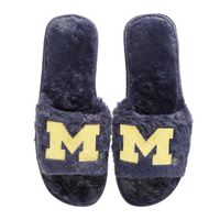 Women's FOCO Navy Michigan Wolverines Rhinestone Fuzzy Slippers