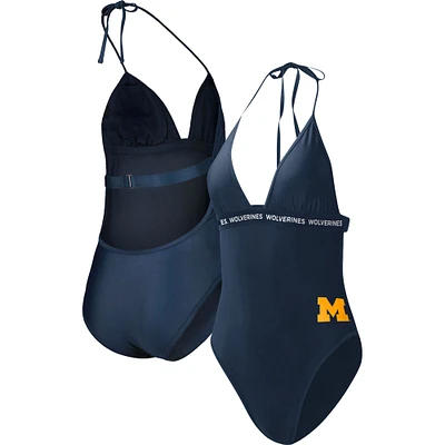 Maillot de bain une pièce pour femme G-III 4Her by Carl Banks Navy Michigan Wolverines Full Count