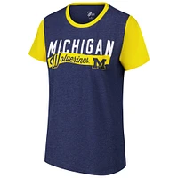 Women's G-III 4Her by Carl Banks Navy Michigan Wolverines Racer Crewneck Ringer T-Shirt