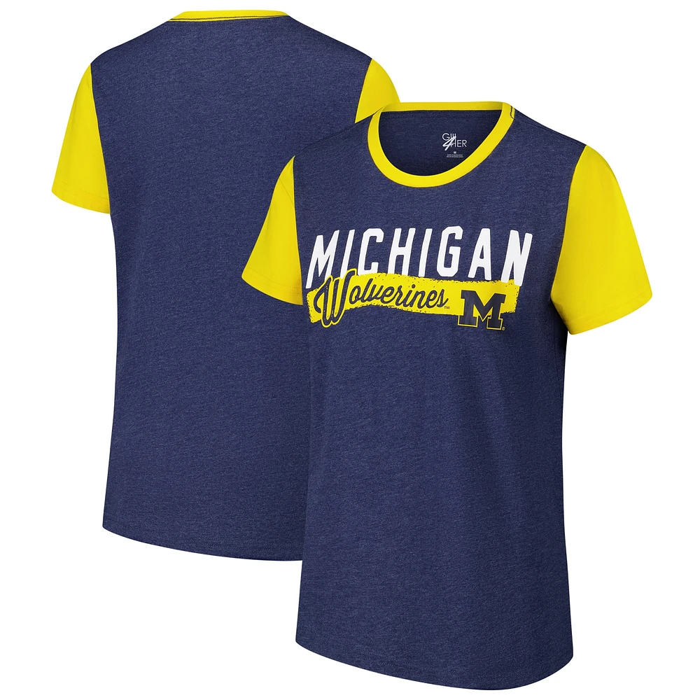 Women's G-III 4Her by Carl Banks Navy Michigan Wolverines Racer Crewneck Ringer T-Shirt