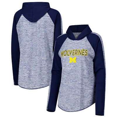 T-shirt à capuche manches longues et imprimé raglan G-III 4Her par Carl Banks pour femme, bleu marine, Michigan Wolverines Underdog Bling