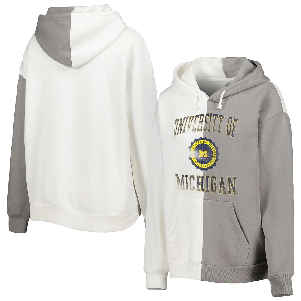 Sweat à capuche fendu Gameday Couture pour femmes, gris/blanc, Michigan Wolverines