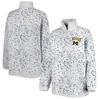 Michigan Wolverines Gameday Couture Women's Leopard Quarter-Zip Sweatshirt - Heather Gray