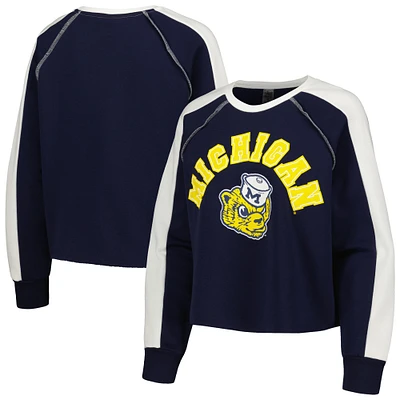 Sweat-shirt court raglan Gameday Couture pour femme, bleu marine, Michigan Wolverines Blindside