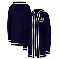 Women's Gameday Couture Navy Michigan Wolverines Stripe Detail Tri-Blend Hoodie Cardigan Sweater