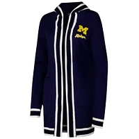 Women's Gameday Couture Navy Michigan Wolverines Stripe Detail Tri-Blend Hoodie Cardigan Sweater