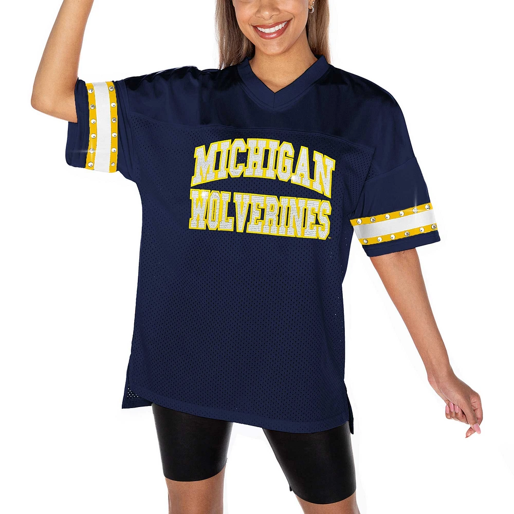 Women's Gameday Couture Navy Michigan Wolverines Until Kickoff Rhinestone Fashion T-Shirt