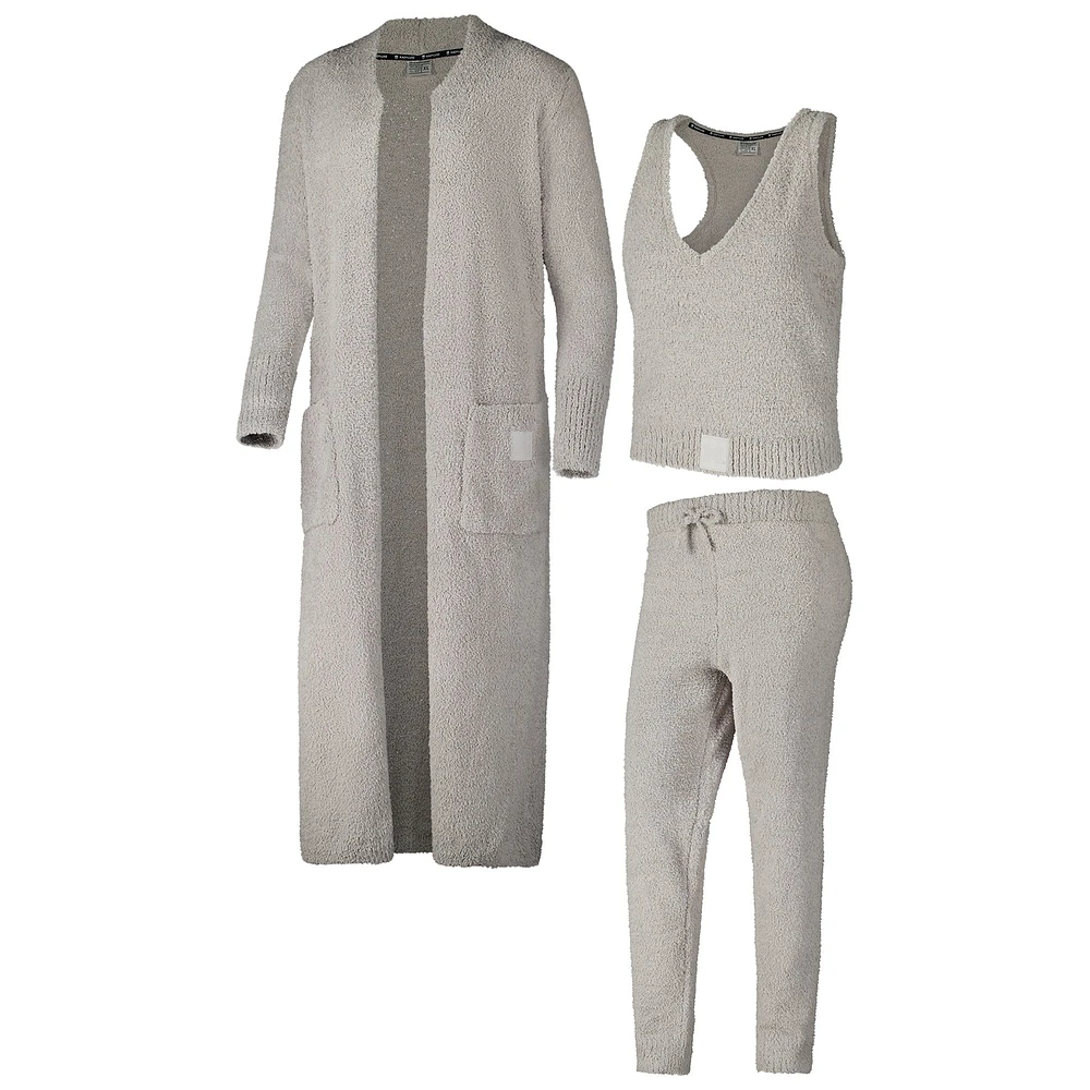 Women's Gray Michigan Wolverines Three-Piece Fuzzy Knit Cropped Tank Top, Jogger Pants & Longline Cardigan Set