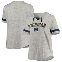 T-shirt à col en V lacets Michigan Wolverines taille plus gris chiné/bleu marine pour femme