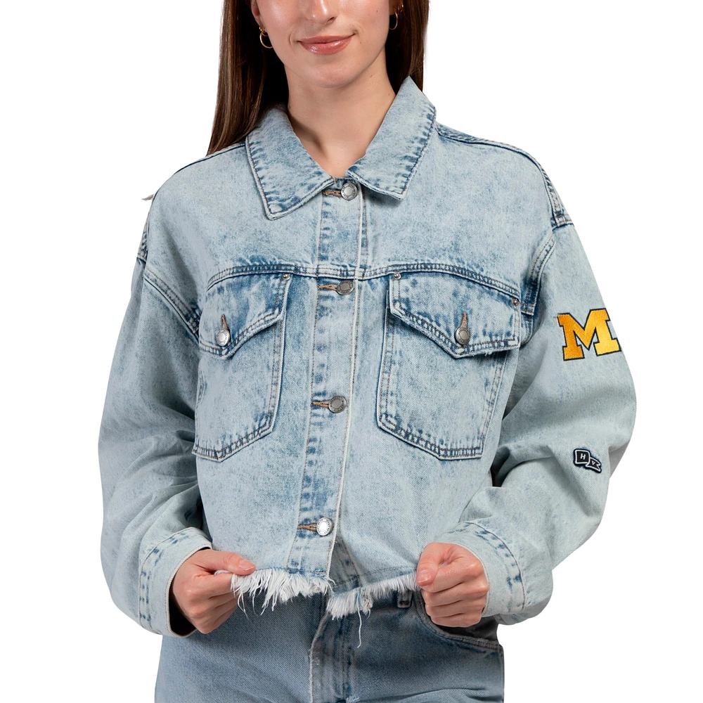 Veste en jean délavée à boutons pour femme Hype and Vice Denim Michigan Wolverines