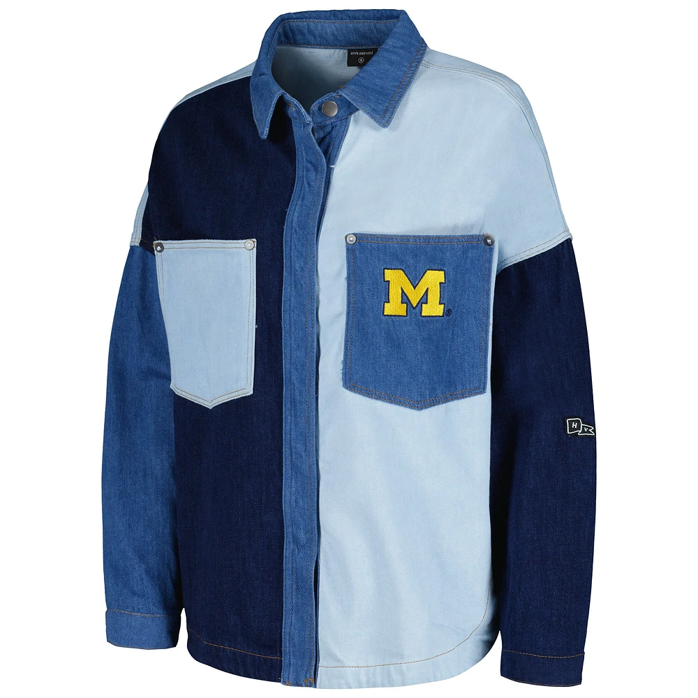 Women's Hype and Vice Denim Michigan Wolverines Multi-Hit Hometown Full-Snap Jacket