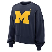 Women's Jordan Brand Navy Michigan Wolverines Essential Fleece Oversized Logo Pullover Sweatshirt