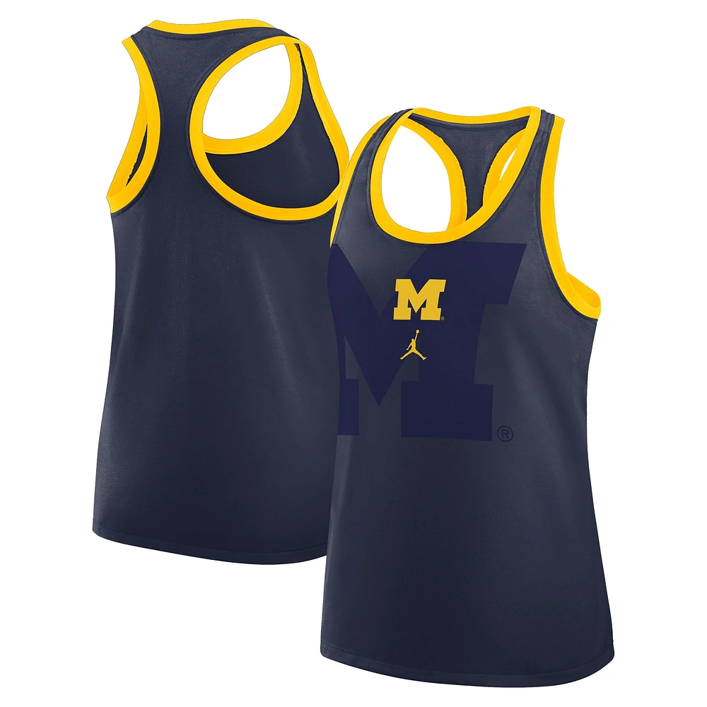 Débardeur Jordan Brand bleu marine Michigan Wolverines Primetime Racerback Tri-Blend pour femme