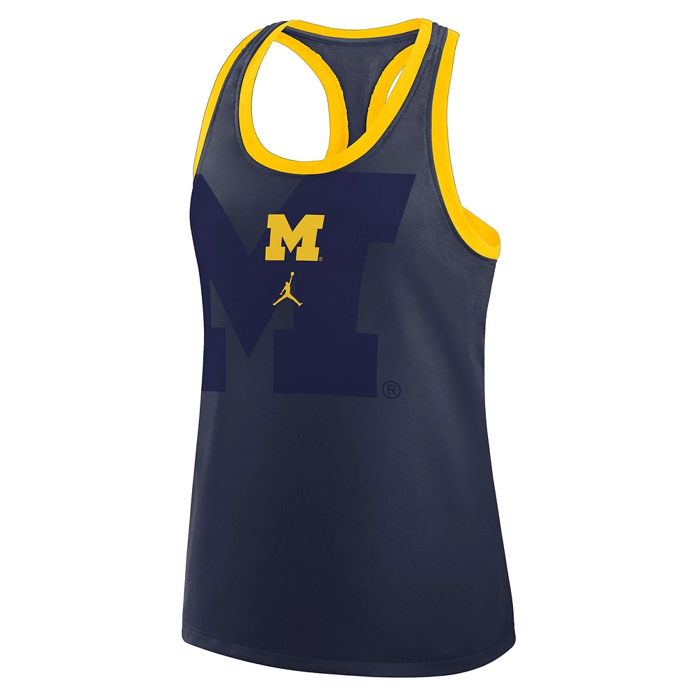 Débardeur Jordan Brand bleu marine Michigan Wolverines Primetime Racerback Tri-Blend pour femme
