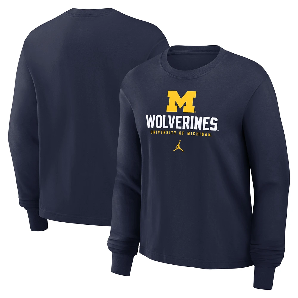 Women's Jordan Brand Navy Michigan Wolverines Primetime University Long Sleeve Boxy T-Shirt