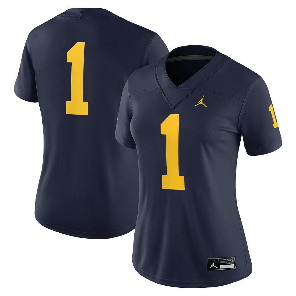 Maillot de match Jordan Brand #1 pour femme, bleu marine, Michigan Wolverines