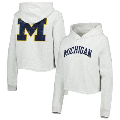 Women's League Collegiate Wear Ash Michigan Wolverines 2-Hit 1636 Cropped Pullover Hoodie