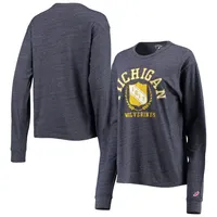 Women's League Collegiate Wear Heathered Navy Michigan Wolverines Seal Victory Falls Oversized Tri-Blend Long Sleeve T-Shirt