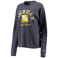 Women's League Collegiate Wear Heathered Navy Michigan Wolverines Seal Victory Falls Oversized Tri-Blend Long Sleeve T-Shirt