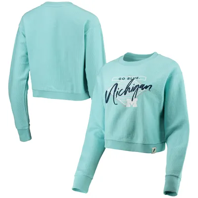 Michigan Wolverines League Collegiate Wear Women's Corded Timber Crop Pullover Sweatshirt - Light Blue