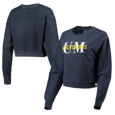 Michigan Wolverines League Collegiate Wear Women's Classic Corded Timber Crop Pullover Sweatshirt - Navy