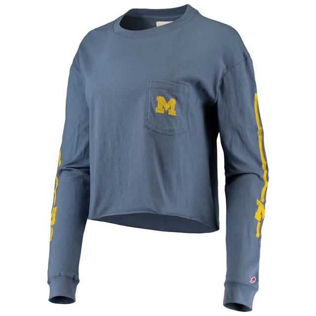 League Collegiate Wear pour femmes Marine Michigan Wolverines Corde à linge en coton Midi Crop T-shirt manches longues