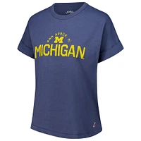 Women's League Collegiate Wear Navy Michigan Wolverines Slub Rolled Cuff T-Shirt