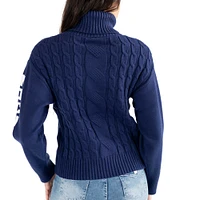 Women's Lusso Navy Michigan Wolverines Sylvie Cable Knit Turtleneck Pullover Sweater