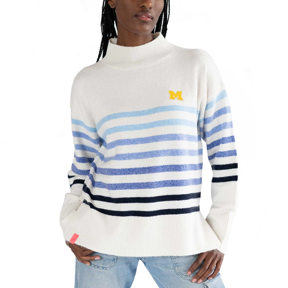 Pull oversize à col montant Simone Striple Michigan Wolverines pour femme de Lusso White