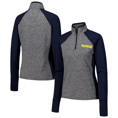 Veste à glissière quart de tour raglan bleu marine/gris chiné pour femme Michigan Wolverines Finalist