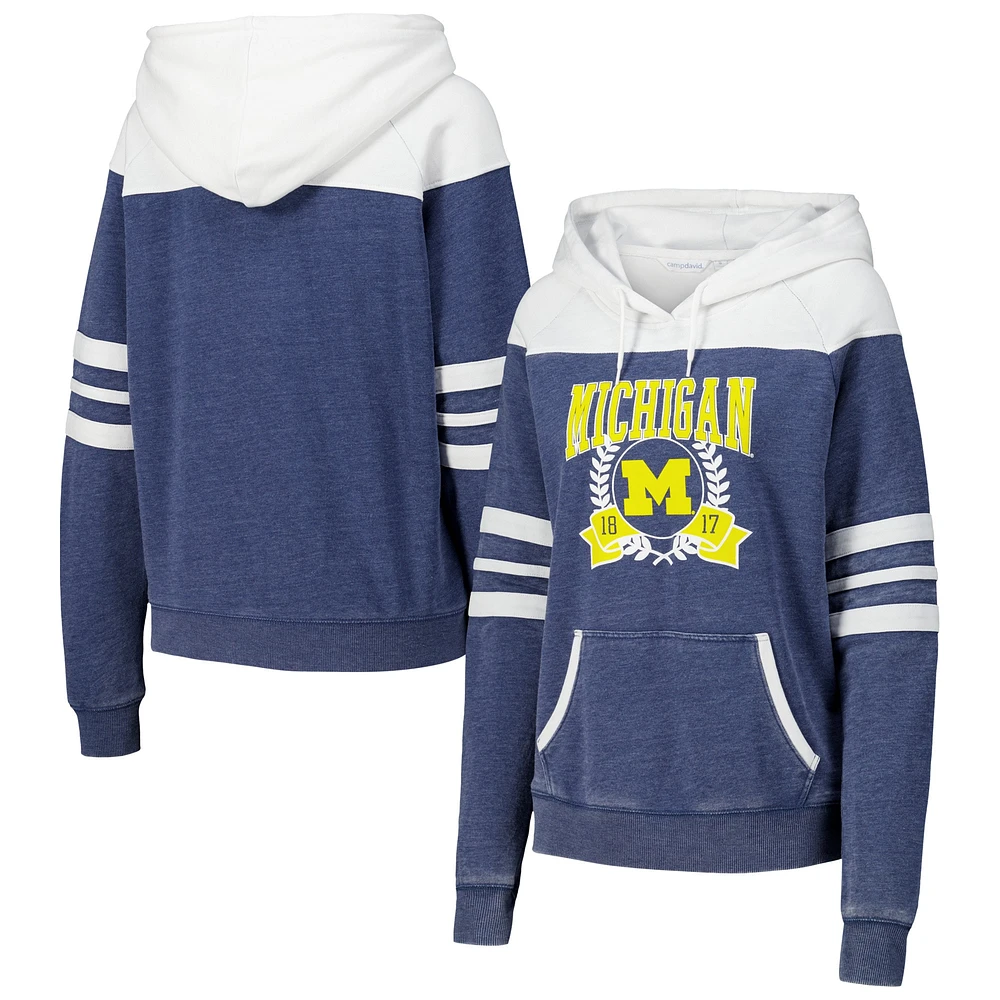 Sweat à capuche raglan rayé pour femmes, Michigan Wolverines Blitz, bleu marine