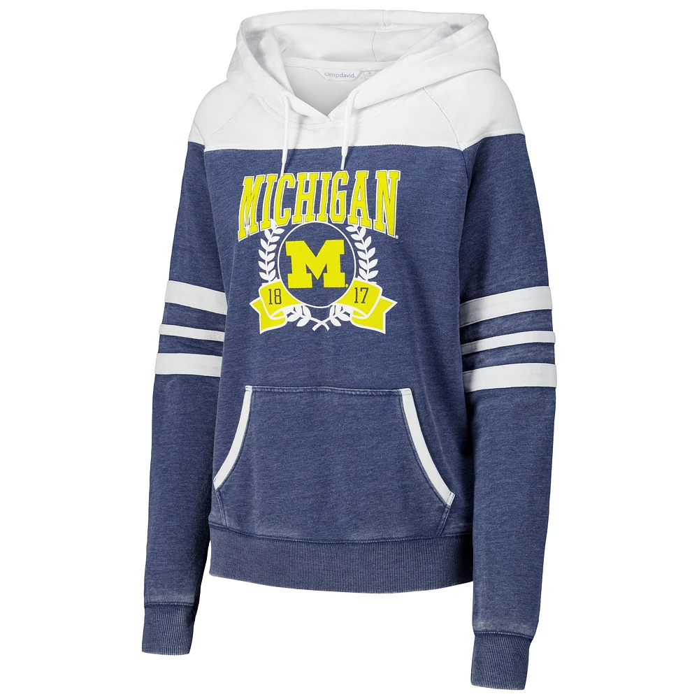 Sweat à capuche raglan rayé pour femmes, Michigan Wolverines Blitz, bleu marine