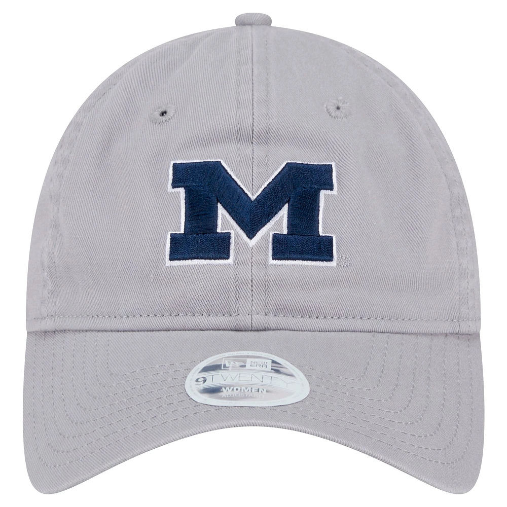 Casquette ajustable 9TWENTY pour femme avec logo Michigan Wolverines de New Era gris