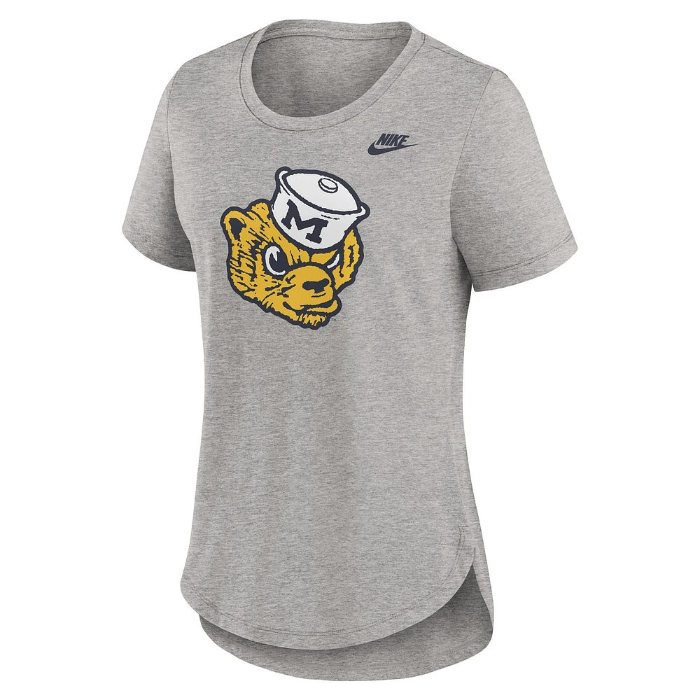 T-shirt Nike gris chiné pour femme Michigan Wolverines Legacy Tri-Blend