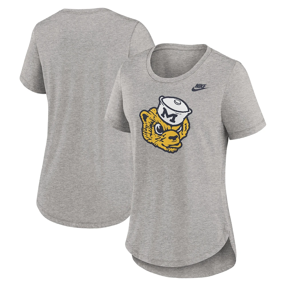 T-shirt Nike gris chiné pour femme Michigan Wolverines Legacy Tri-Blend