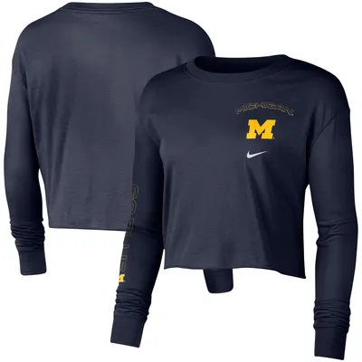 Michigan Wolverines Nike Women's 2-Hit Cropped Long Sleeve T-Shirt - Navy